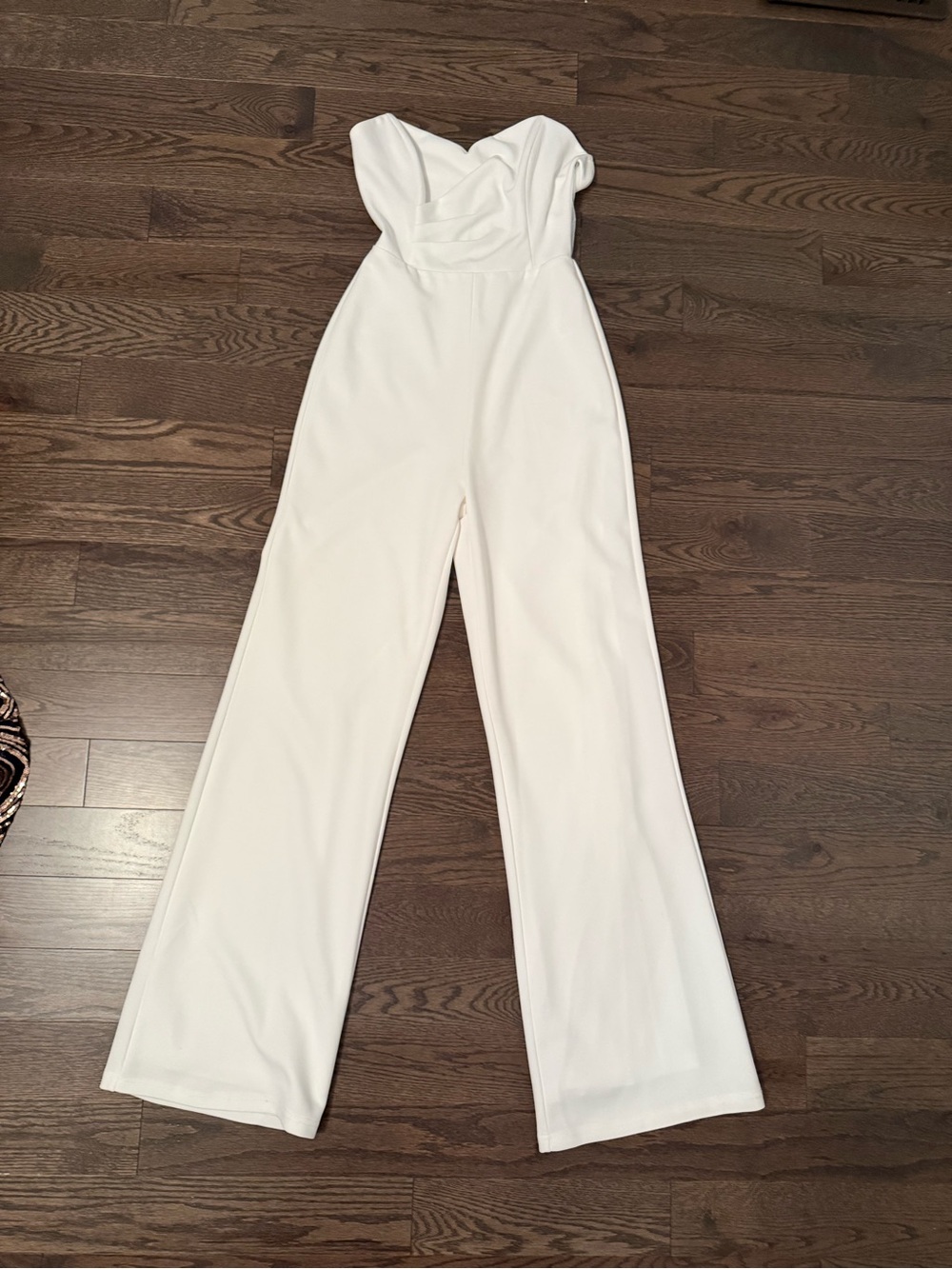 Lulu's White Strapless Wide-Leg Jumpsuit